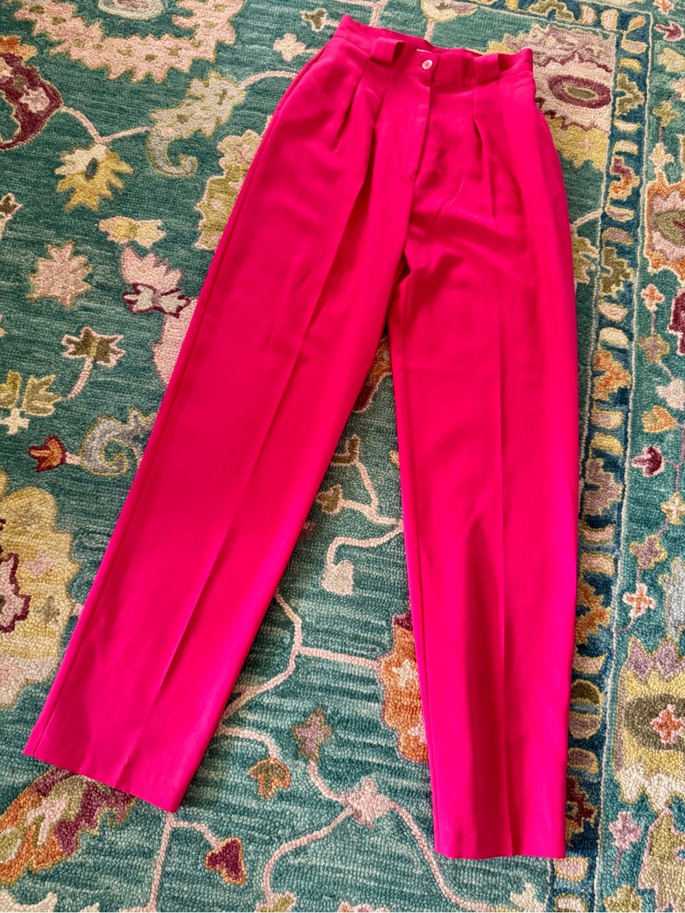 Vtg 90s Barrie Stephens Hot Pink Hi Waist Pleated Trousers Sz 10T Tapered 28x36